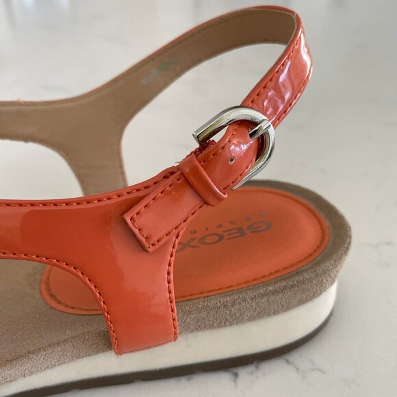 Geox Respira Formosa 1" Wedge Heel Strappy Sandals Buckle Close Lt Orange Sz 10 - Picture 6 of 11